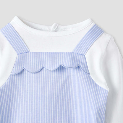 Juniors Striped Sleepsuit with Frill and Bow Detail