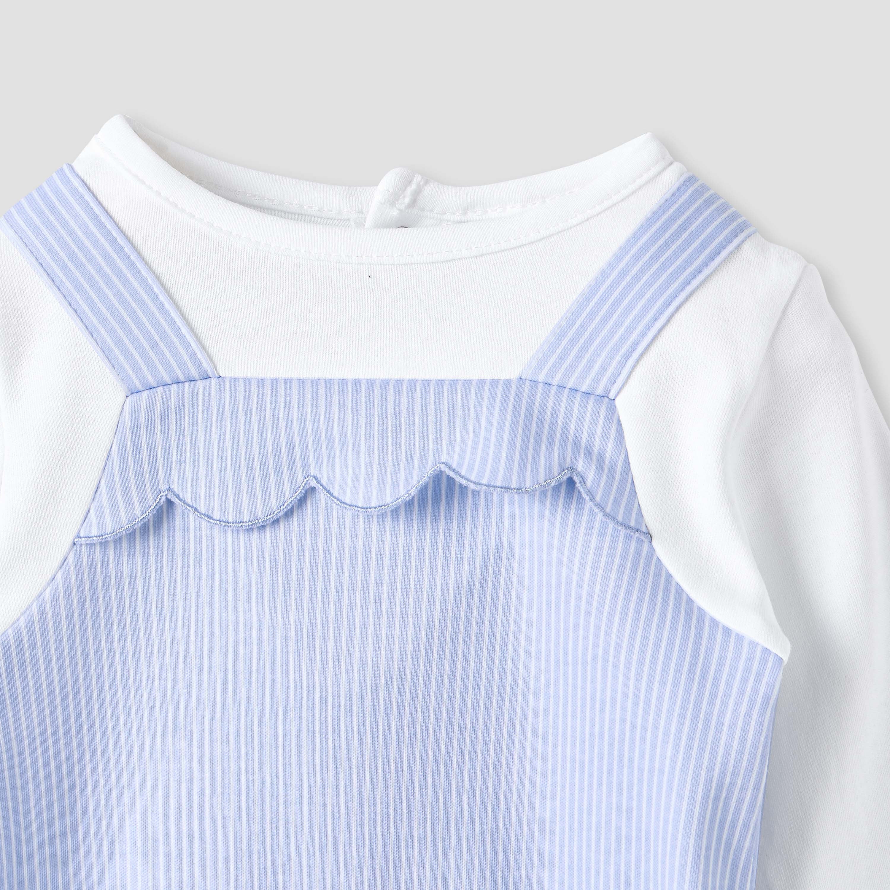 Juniors Striped Sleepsuit with Frill and Bow Detail