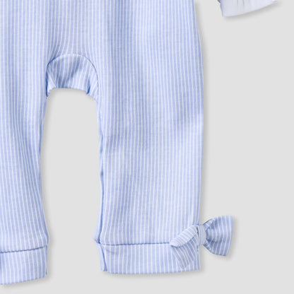 Juniors Striped Sleepsuit with Frill and Bow Detail