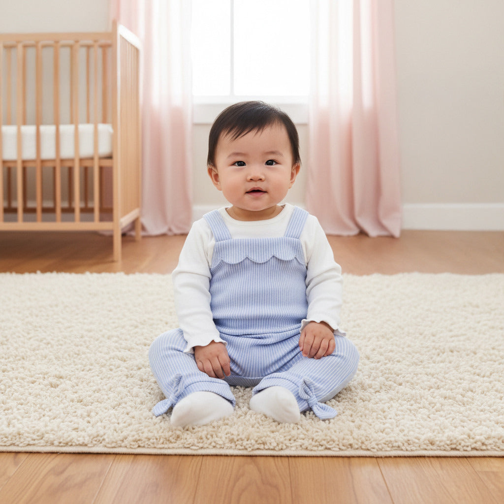 Juniors Striped Sleepsuit with Frill and Bow Detail