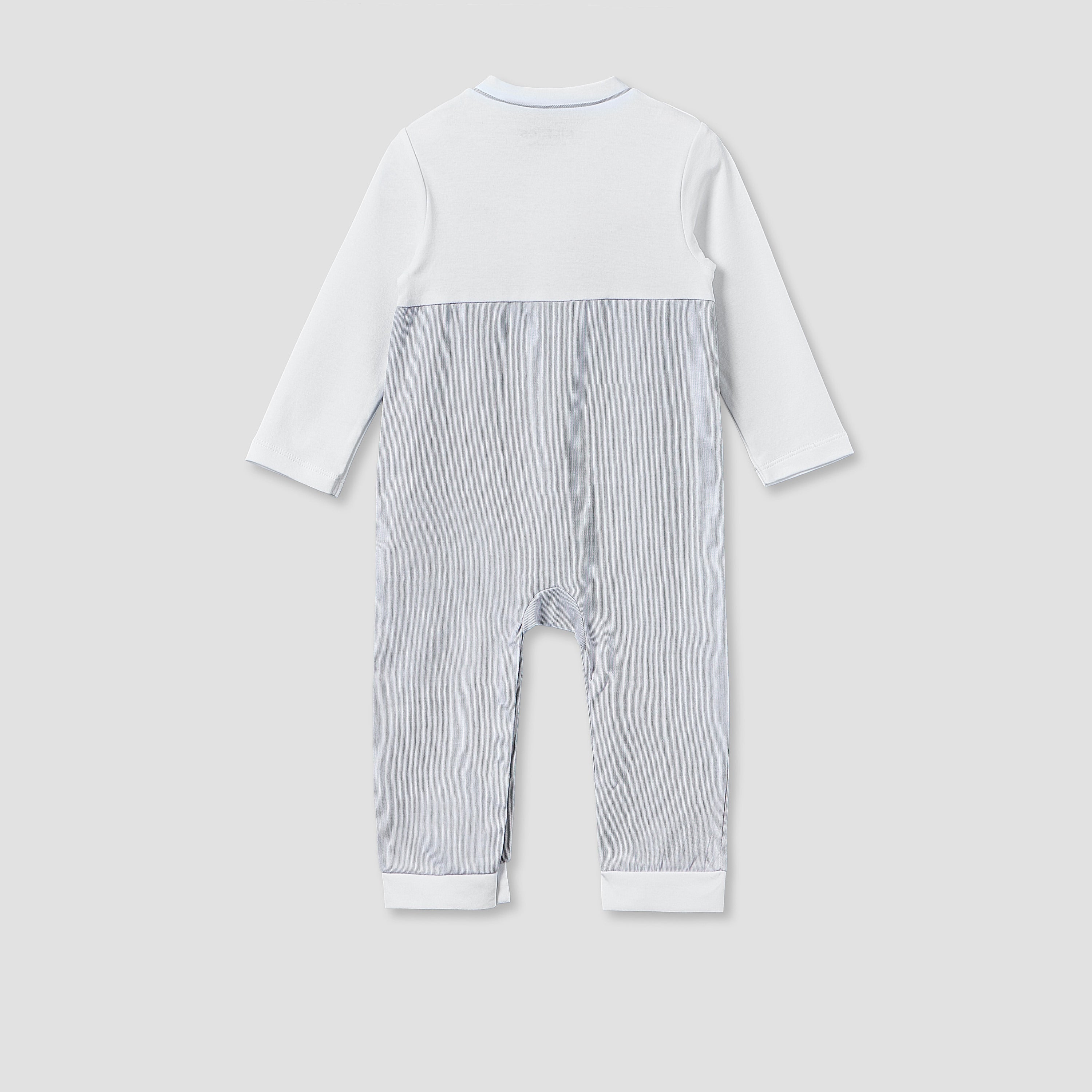 Giggles Cotton Mandarin Collar Long Sleeves Sleepsuit with Snap Button Closure