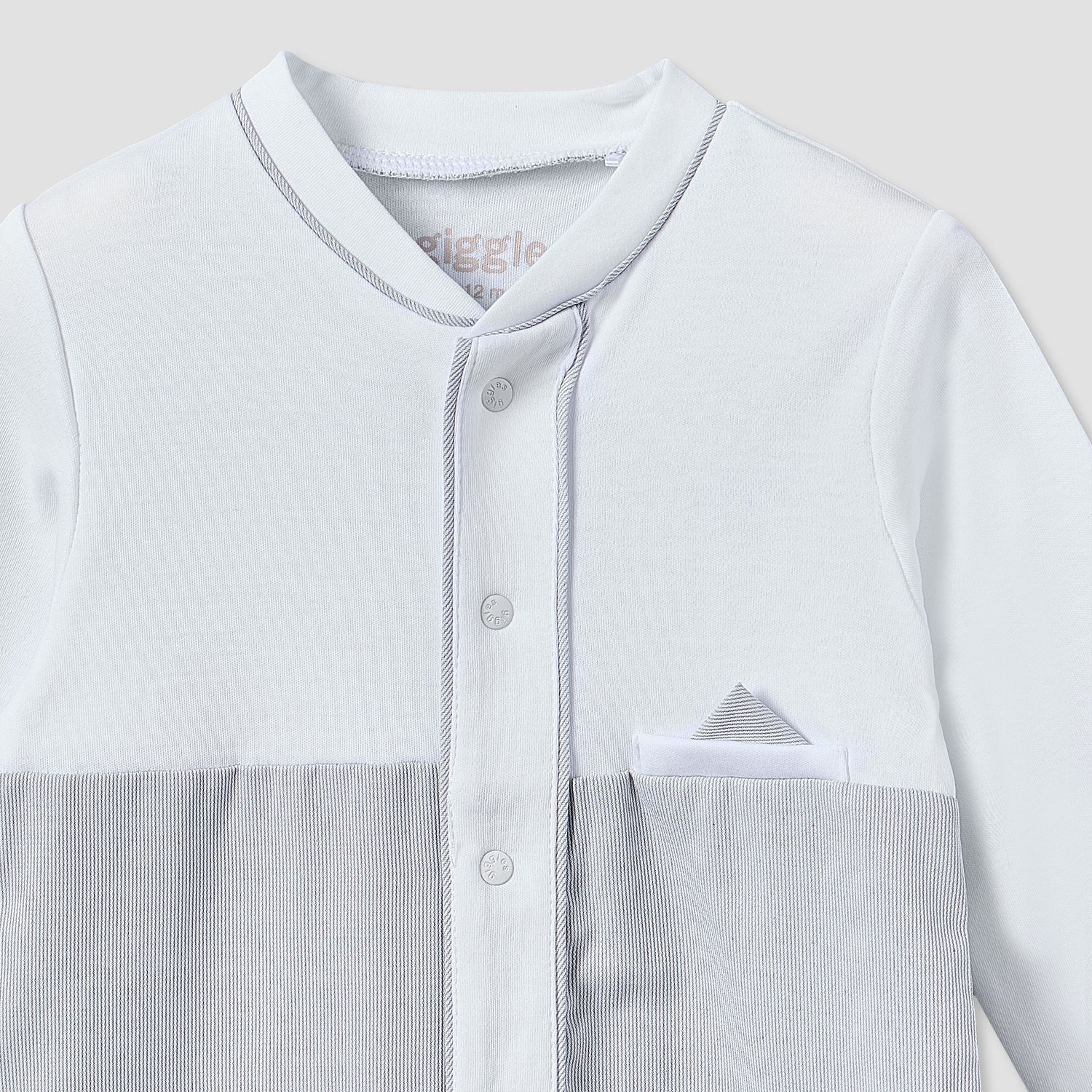 Giggles Cotton Mandarin Collar Long Sleeves Sleepsuit with Snap Button Closure
