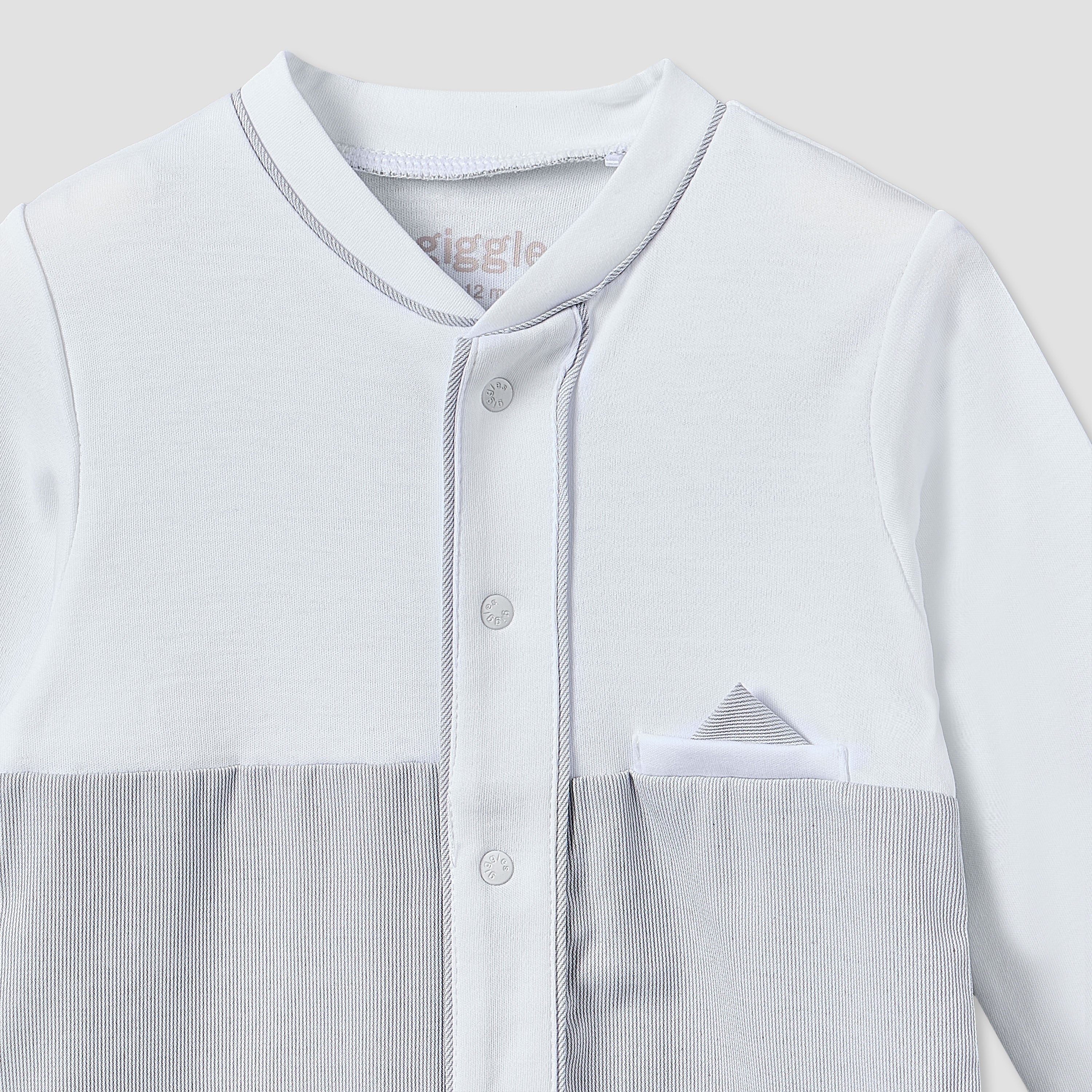 Giggles Cotton Mandarin Collar Long Sleeves Sleepsuit with Snap Button Closure