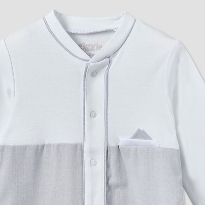 Giggles Cotton Mandarin Collar Long Sleeves Sleepsuit with Snap Button Closure