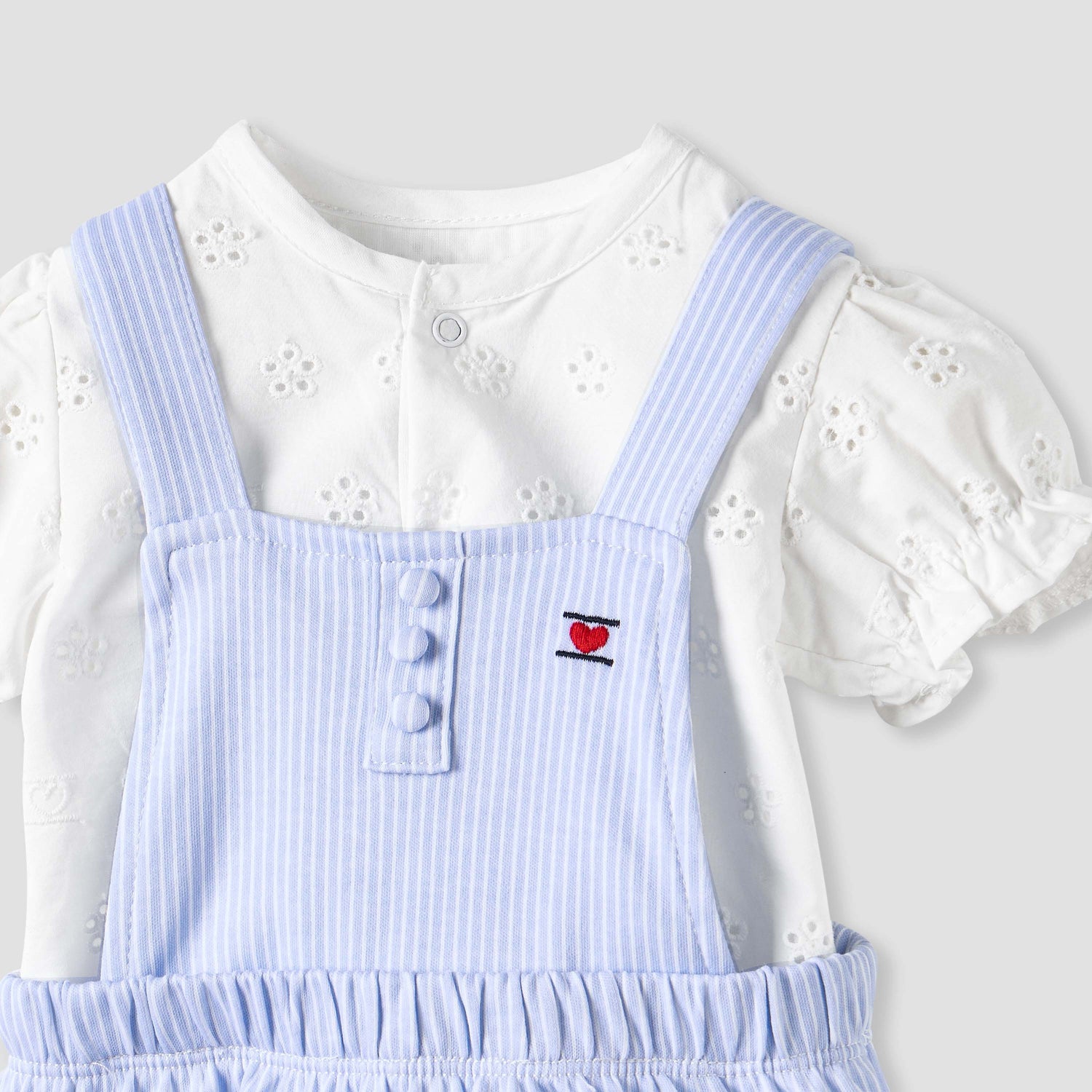 Juniors Schiffli Textured Top and Dungaree Set