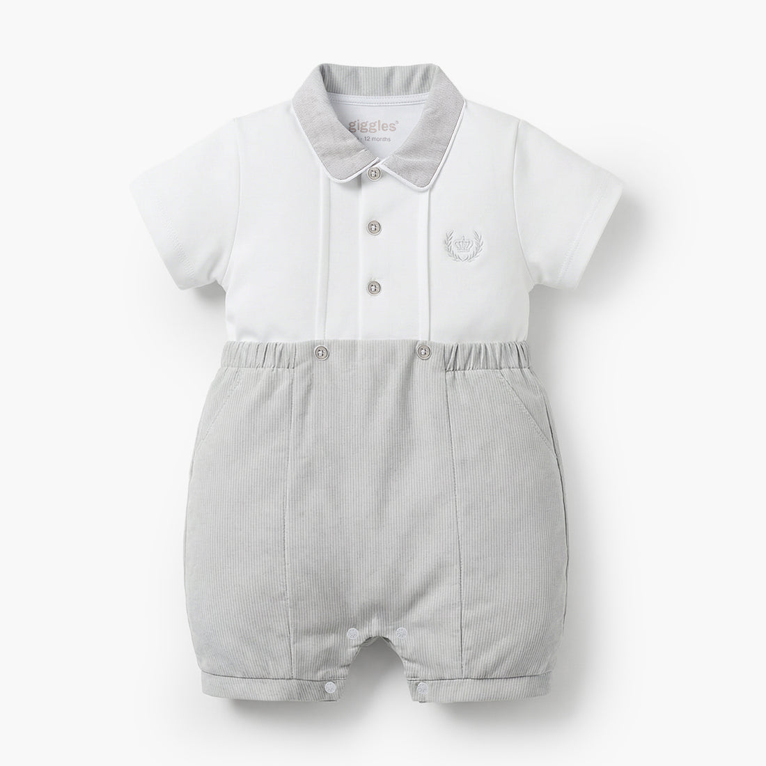 Giggles Collared Short Sleeves Romper with Embroidery Detail