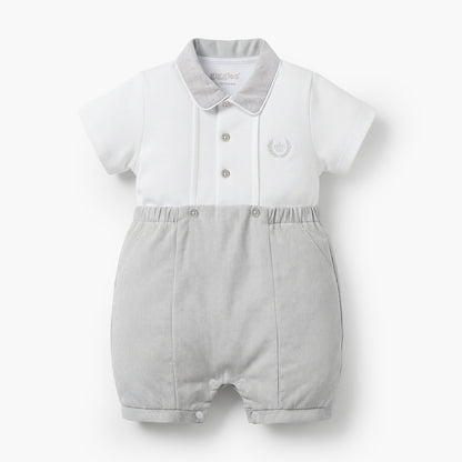 Giggles Collared Short Sleeves Romper with Embroidery Detail