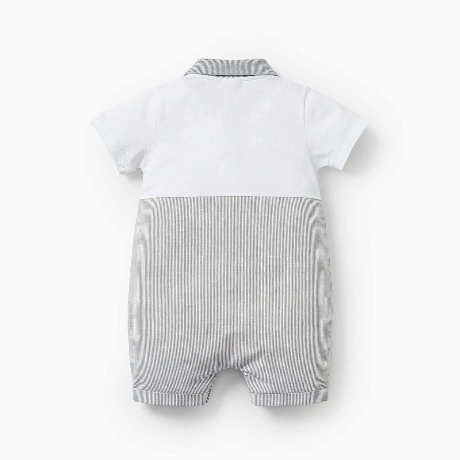 Giggles Collared Short Sleeves Romper with Embroidery Detail