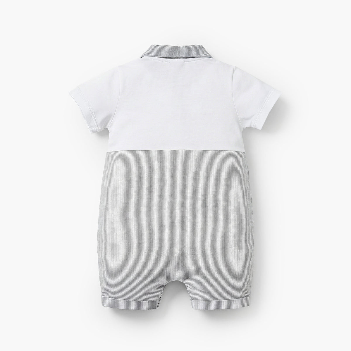 Giggles Collared Short Sleeves Romper with Embroidery Detail