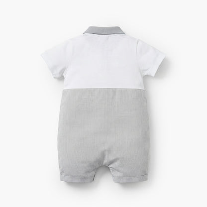 Giggles Collared Short Sleeves Romper with Embroidery Detail