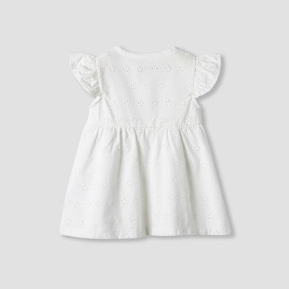 Juniors Girls Dress with Schiffli Texture - Cotton - Cap Sleeves - Round Neck - Knee Length