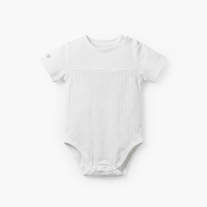Giggles Round Neck Short Sleeves Bodysuit with Textured Design - White / 12-18 mths