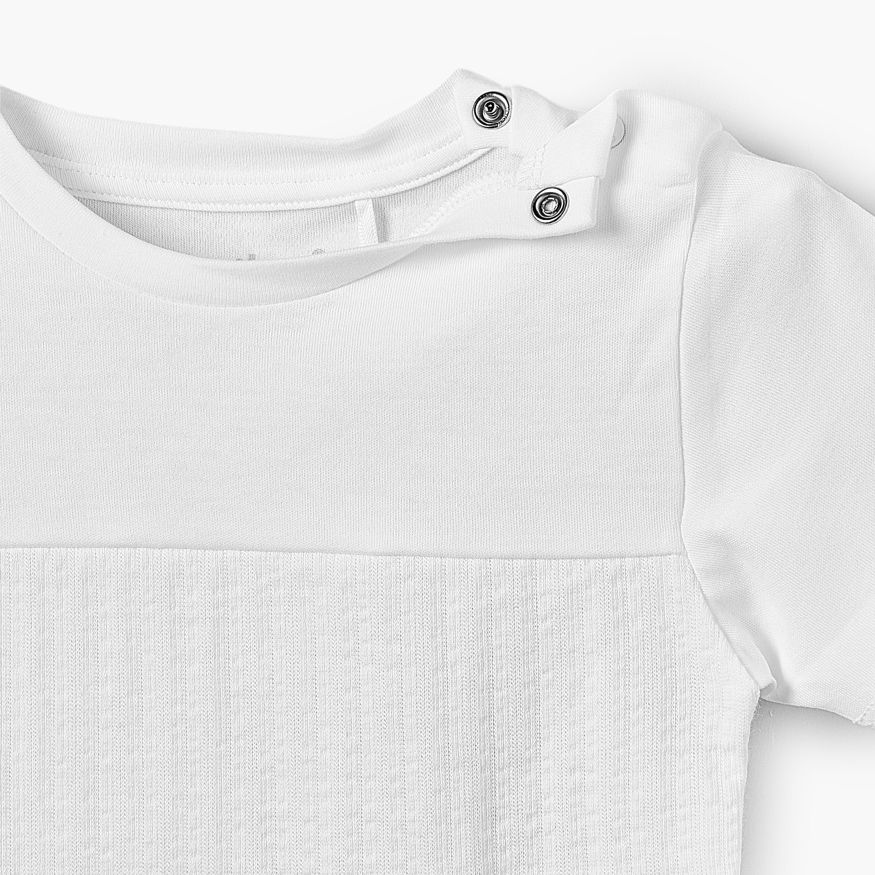 Giggles Round Neck Short Sleeves Bodysuit with Textured Design