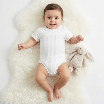 Giggles Round Neck Short Sleeves Bodysuit with Textured Design