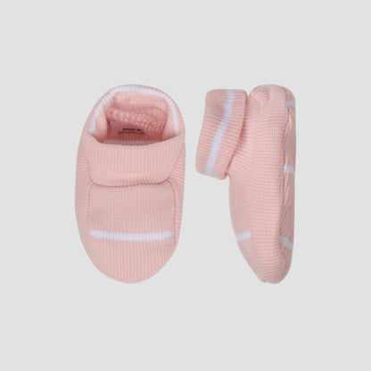 Juniors Girls Booties with Stripes - Cotton - Pink / 0-6 mths