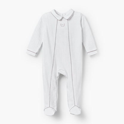 Giggles Cotton Collared Long Sleeves Sleepsuit with Textured Design