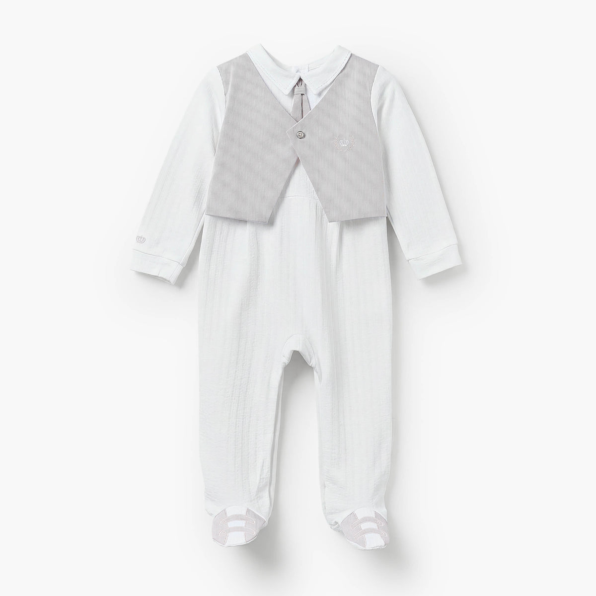 Giggles Cotton Collared Long Sleeves Sleepsuit with Waistcoat