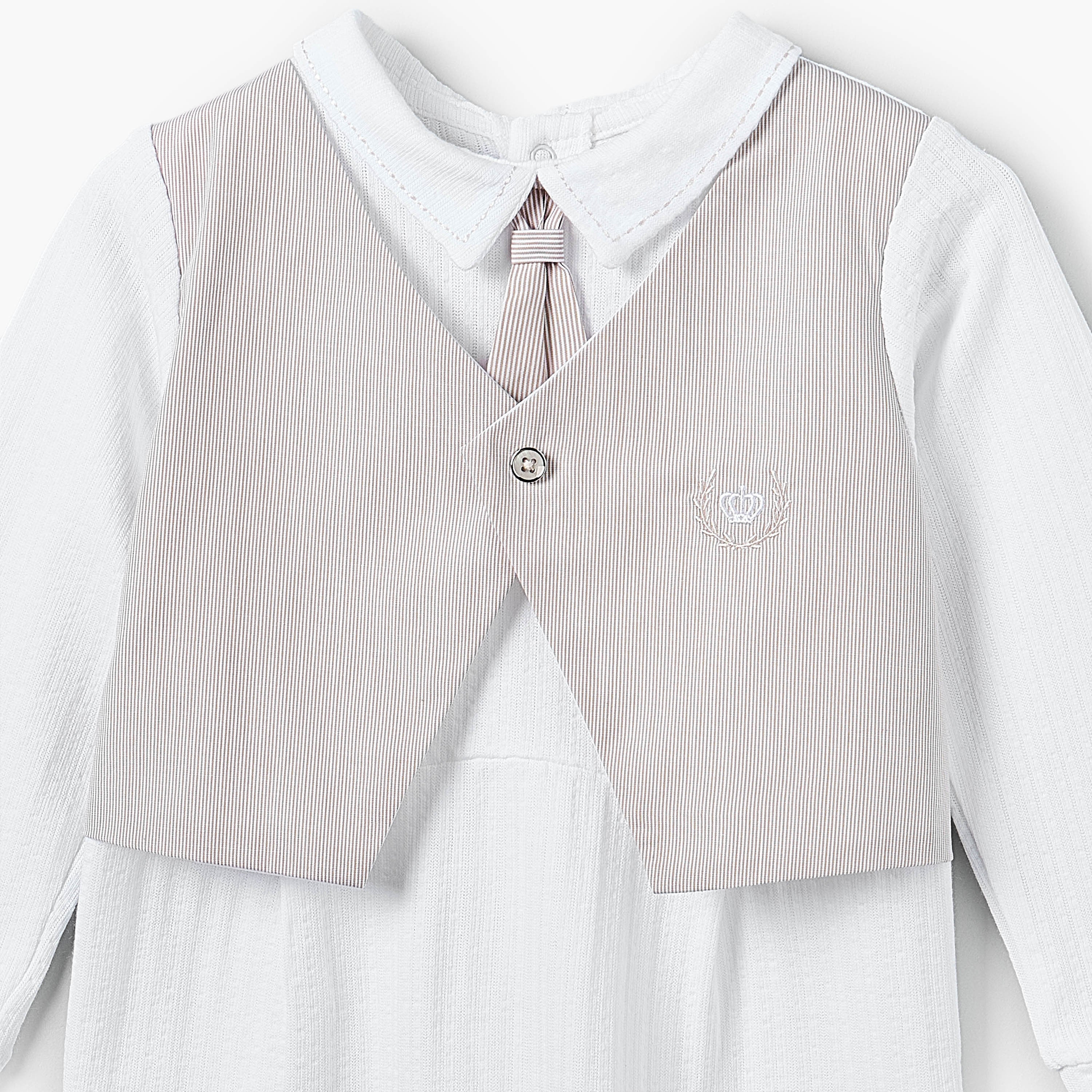 Giggles Cotton Collared Long Sleeves Sleepsuit with Waistcoat
