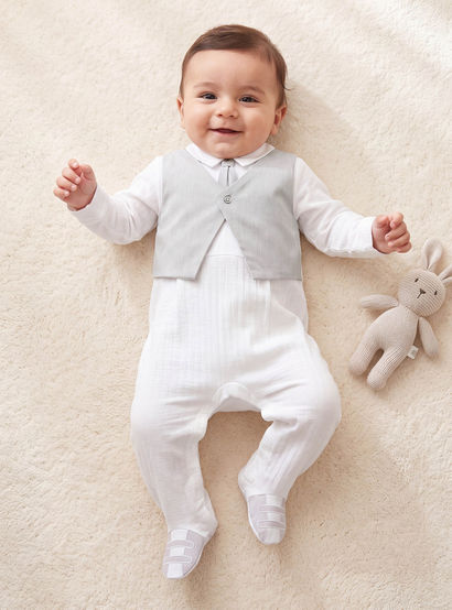 Giggles Cotton Collared Long Sleeves Sleepsuit with Waistcoat-baby-boys-clothing-nightwear-sleepsuits-image-1