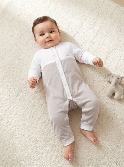 Giggles Cotton Collared Long Sleeves Sleepsuit with Stripes-baby-boys-clothing-nightwear-sleepsuits-image-1