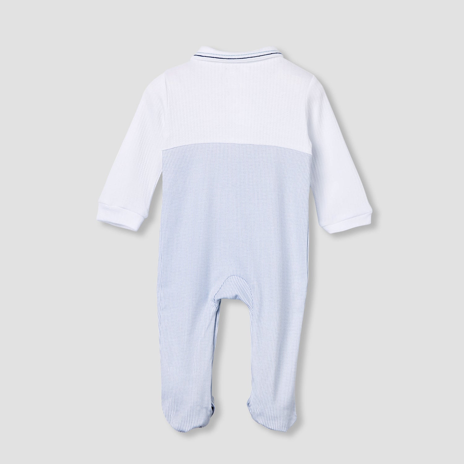 Giggles Striped Collared Sleepsuit with Long Sleeves