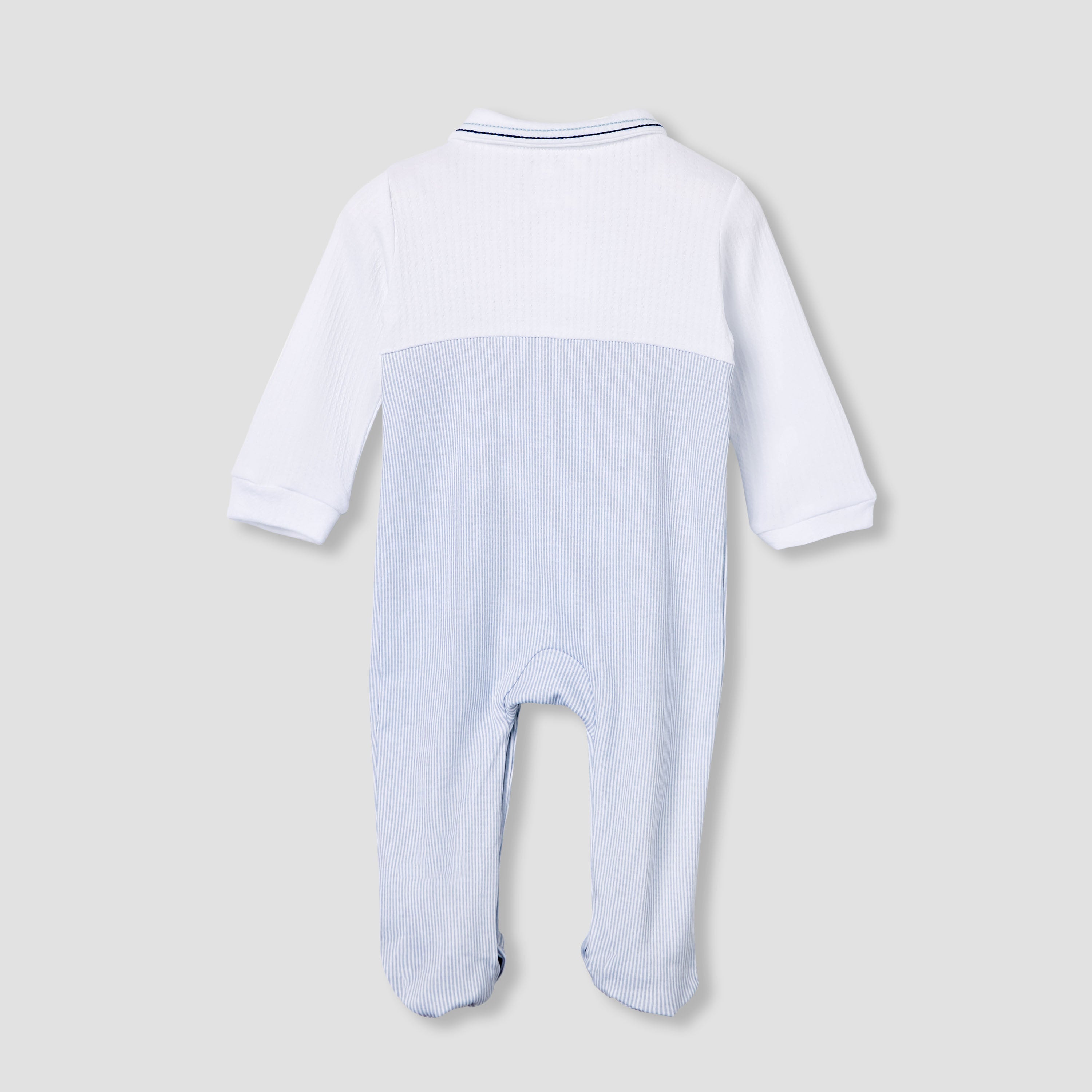 Giggles Striped Collared Sleepsuit with Long Sleeves