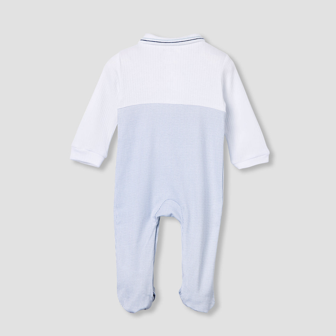 Giggles Striped Collared Sleepsuit with Long Sleeves
