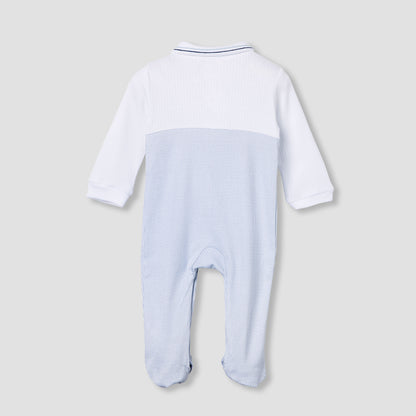 Giggles Striped Collared Sleepsuit with Long Sleeves