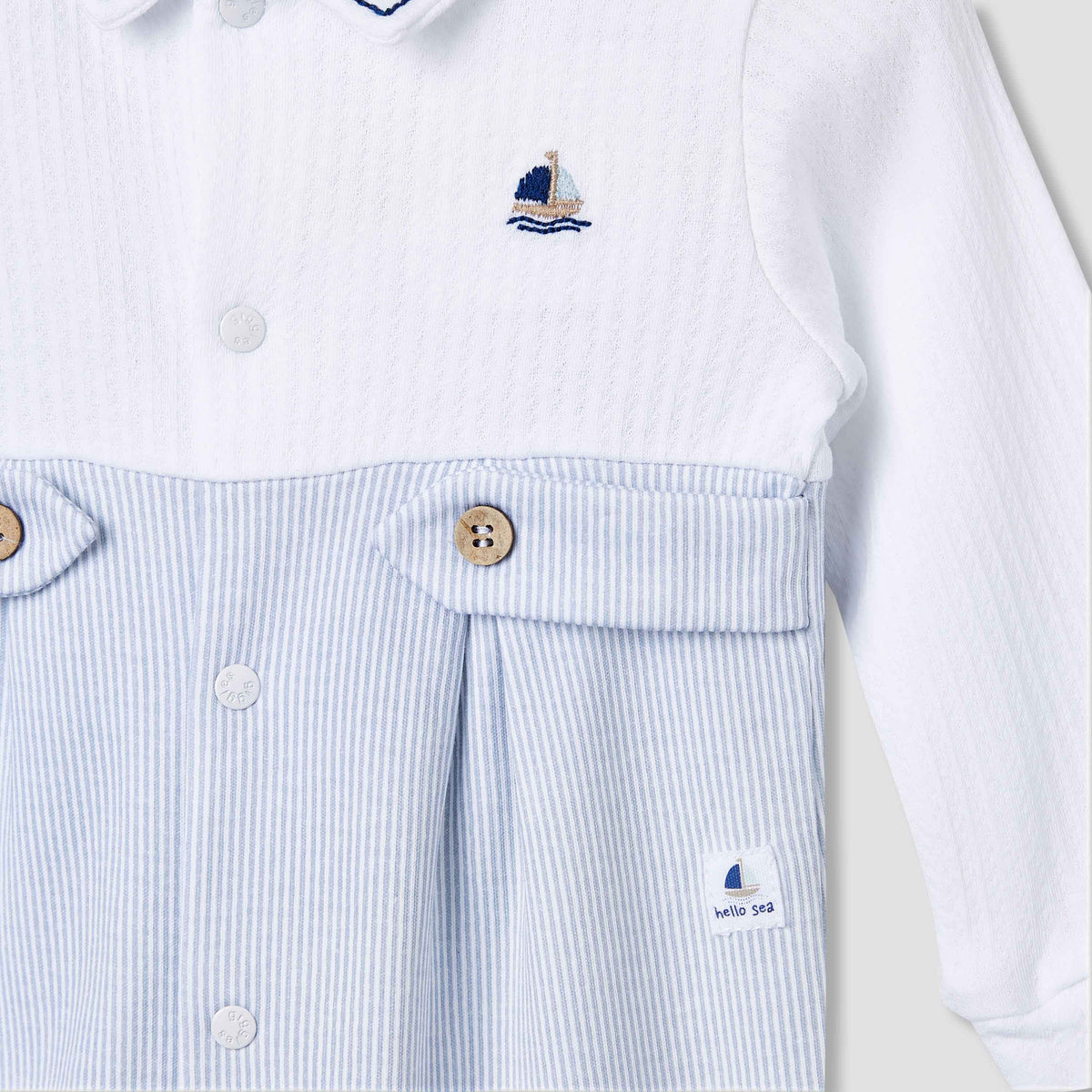 Giggles Striped Collared Sleepsuit with Long Sleeves