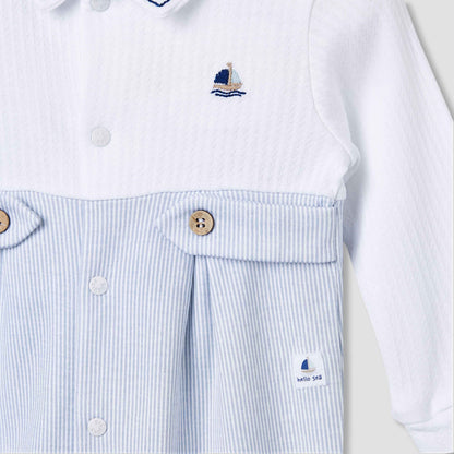 Giggles Striped Collared Sleepsuit with Long Sleeves