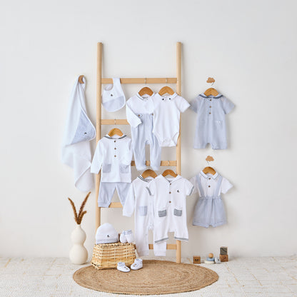 Giggles Striped Collared Sleepsuit with Long Sleeves