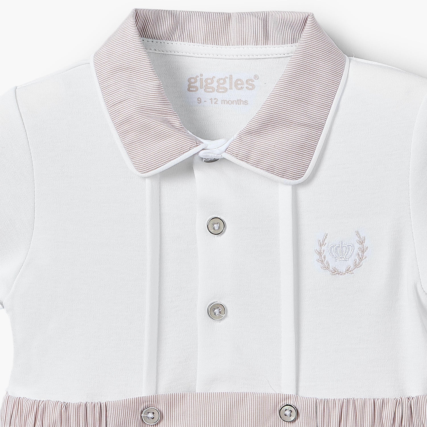 Giggles Collared Short Sleeves Romper with Stripes