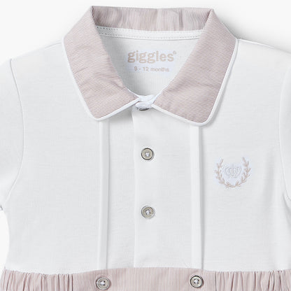 Giggles Collared Short Sleeves Romper with Stripes