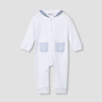 Giggles Ribbed Sailor Collar Sleepsuit with Long Sleeves
