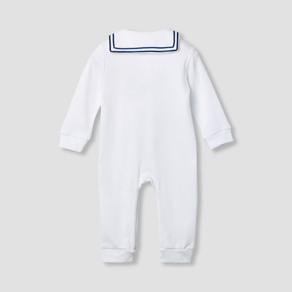 Giggles Ribbed Sailor Collar Sleepsuit with Long Sleeves