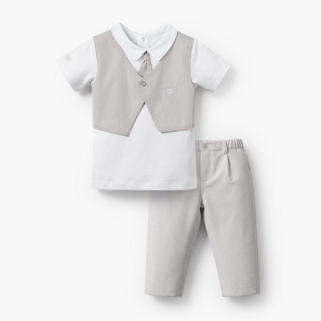 Giggles Cotton Collared Short Sleeves T-Shirt and Pants Set with Stripes
