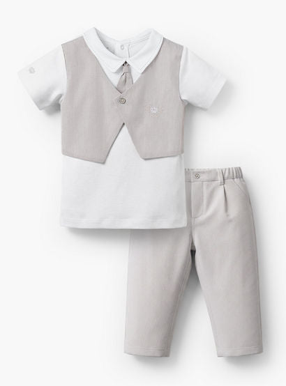 Giggles Cotton Collared Short Sleeves T-Shirt and Pants Set with Stripes-baby-boys-clothing-setsandcoords-image-2