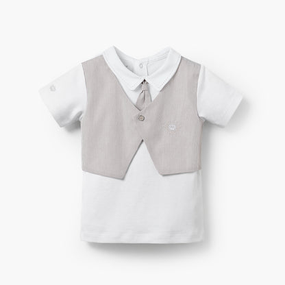 Giggles Cotton Collared Short Sleeves T-Shirt and Pants Set with Stripes