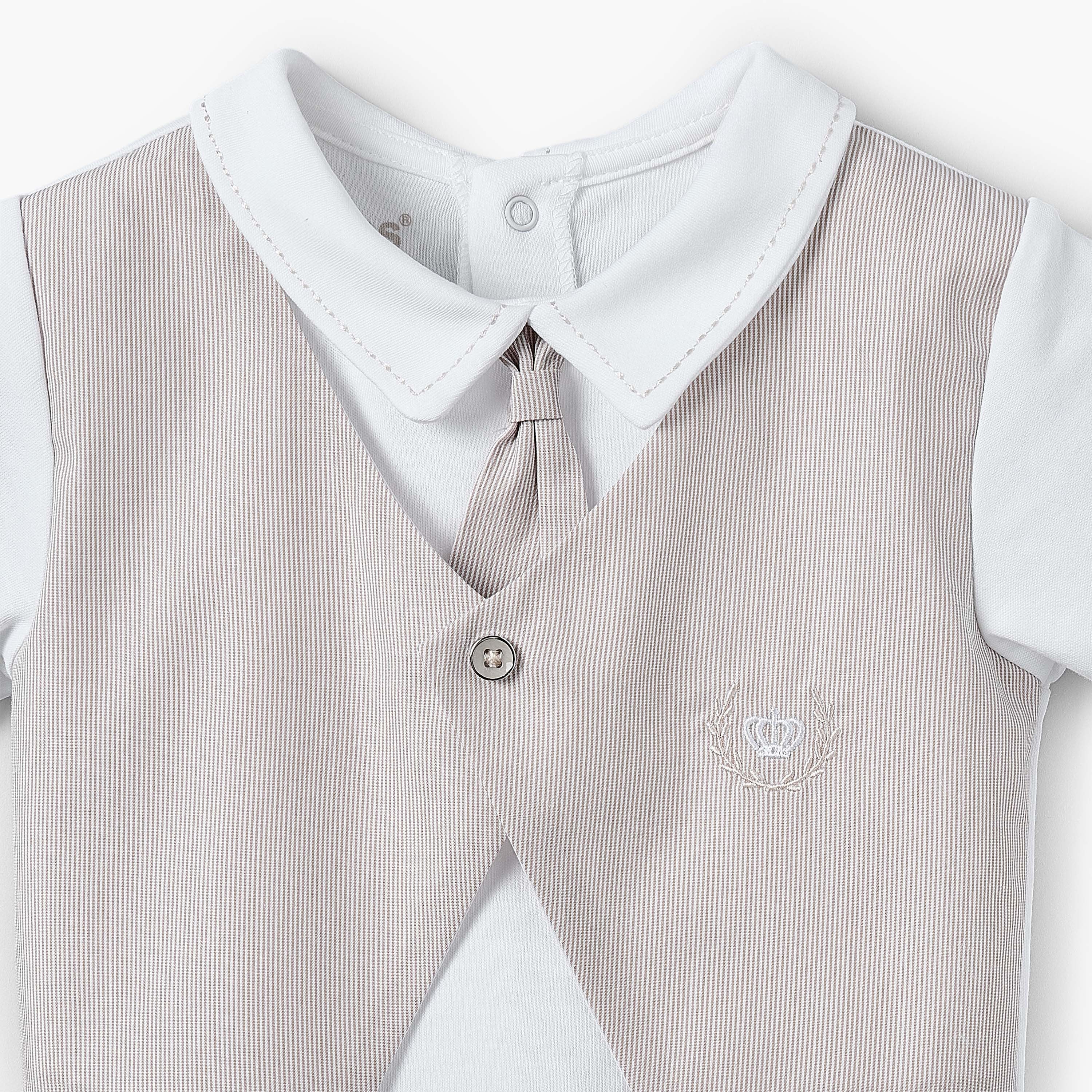 Giggles Cotton Collared Short Sleeves T-Shirt and Pants Set with Stripes