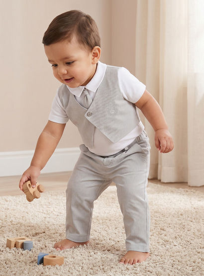 Giggles Cotton Collared Short Sleeves T-Shirt and Pants Set with Stripes-baby-boys-clothing-setsandcoords-image-1