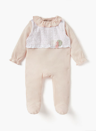 Giggles Panelled Closed Feet Sleepsuit with Long Sleeves-baby-girls-clothing-nightwear-sleepsuits-image-1