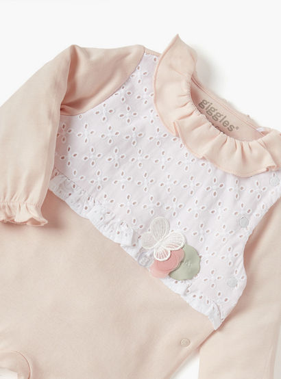 Giggles Panelled Closed Feet Sleepsuit with Long Sleeves-baby-girls-clothing-nightwear-sleepsuits-image-3