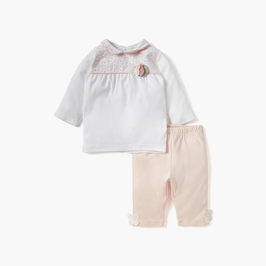Giggles Schiffli Butterfly Applique Top and Solid Pyjama Set - Multicolour / 12-18 mths