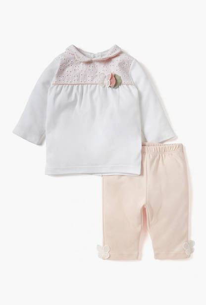 Giggles Schiffli Butterfly Applique Top and Solid Pyjama Set-undefined-image-1