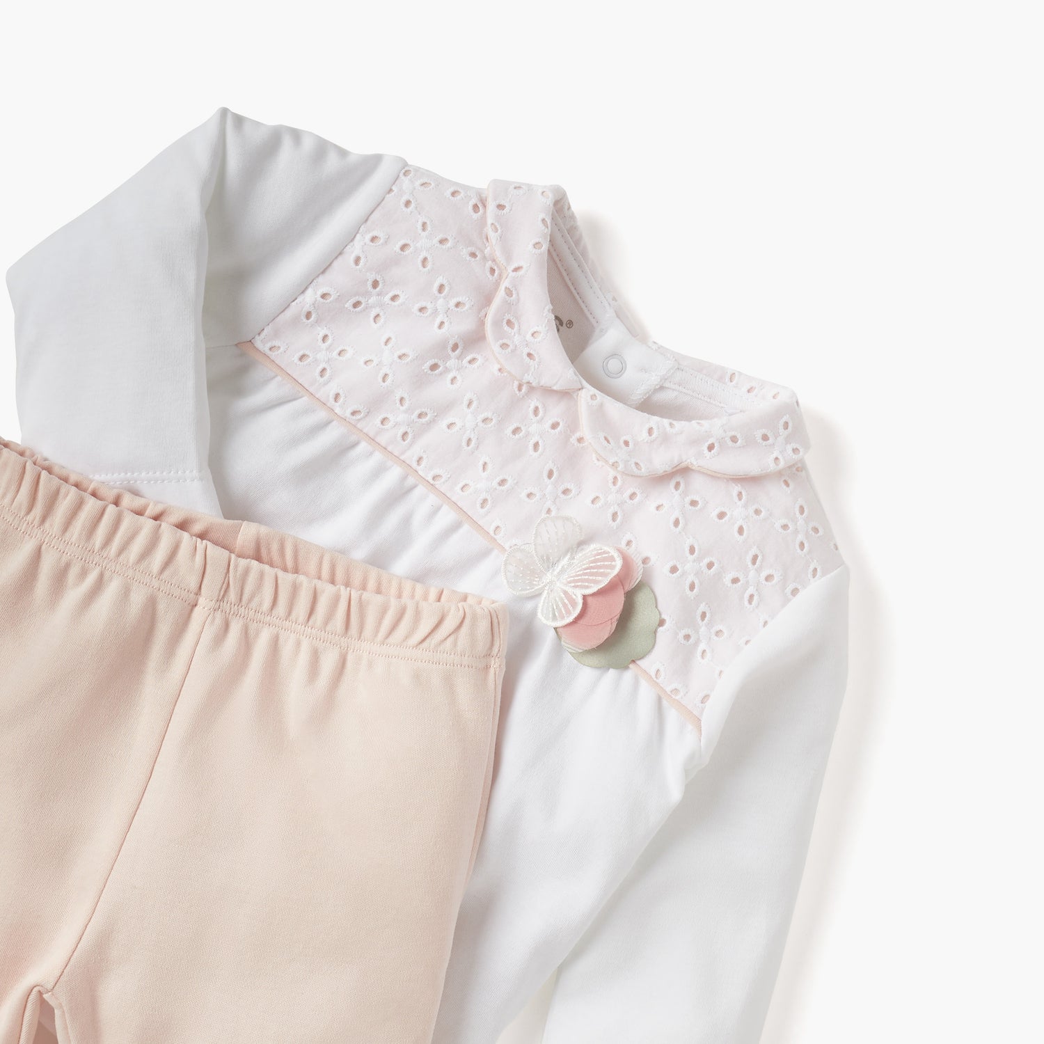 Giggles Schiffli Butterfly Applique Top and Solid Pyjama Set