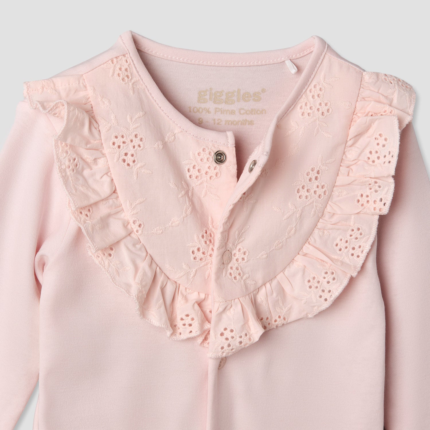 Giggles Cotton Round Neck Long Sleeves Sleepsuit with Embroidered Ruffles
