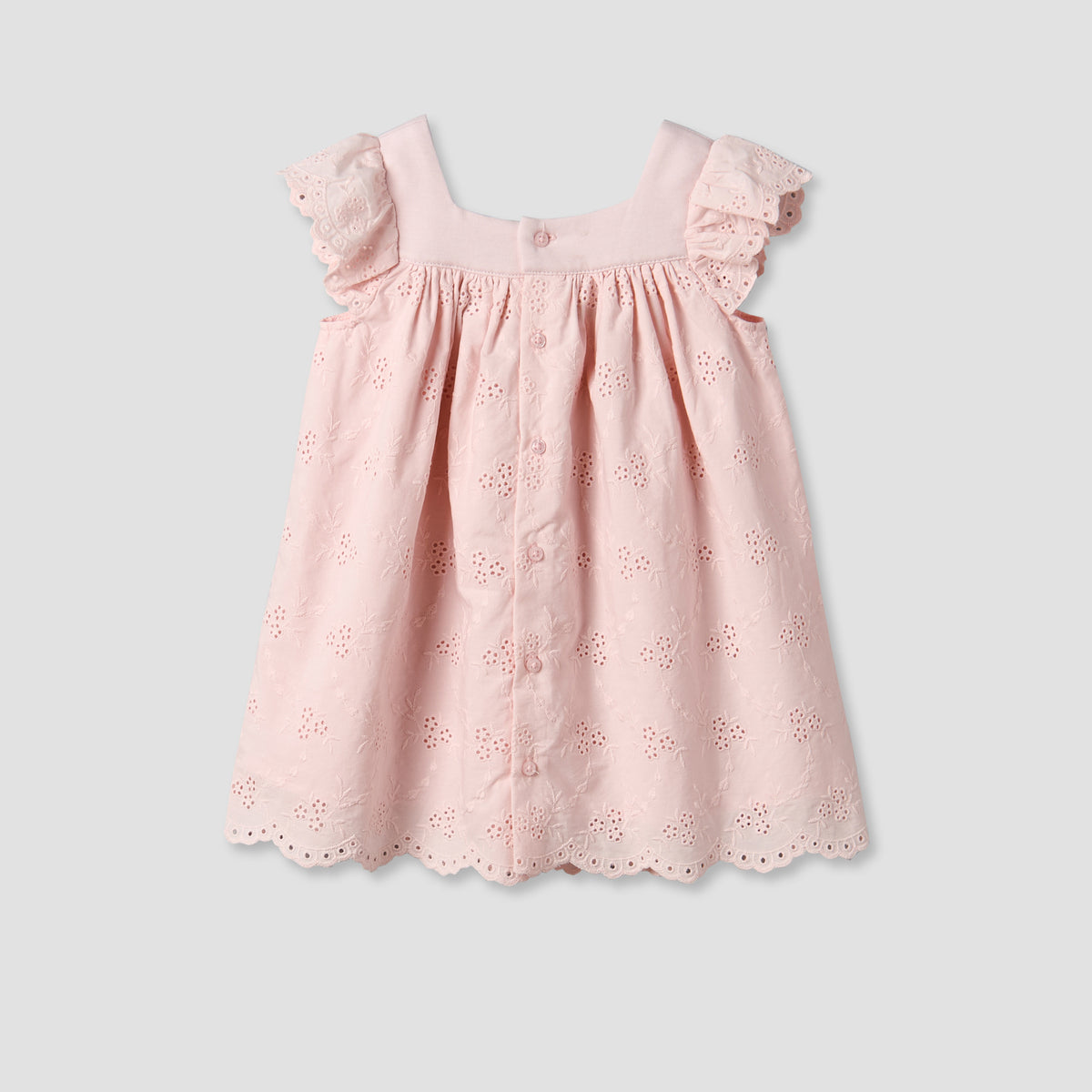 Giggles Square Neck Short Sleeve Dress with Embroidery