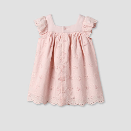 Giggles Square Neck Short Sleeve Dress with Embroidery