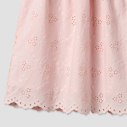 Giggles Square Neck Short Sleeve Dress with Embroidery