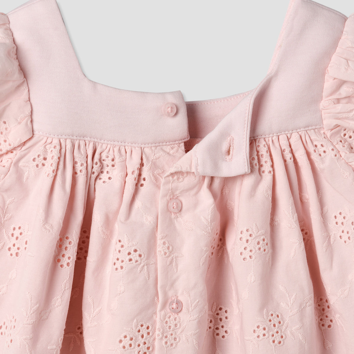 Giggles Square Neck Short Sleeve Dress with Embroidery